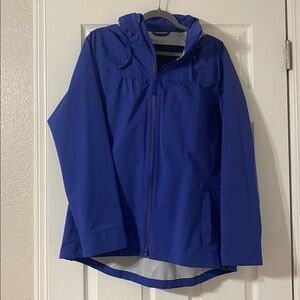Prana Women's Blue Hooded Jacket Windbreaker Raincoat with Removable Tie Waist